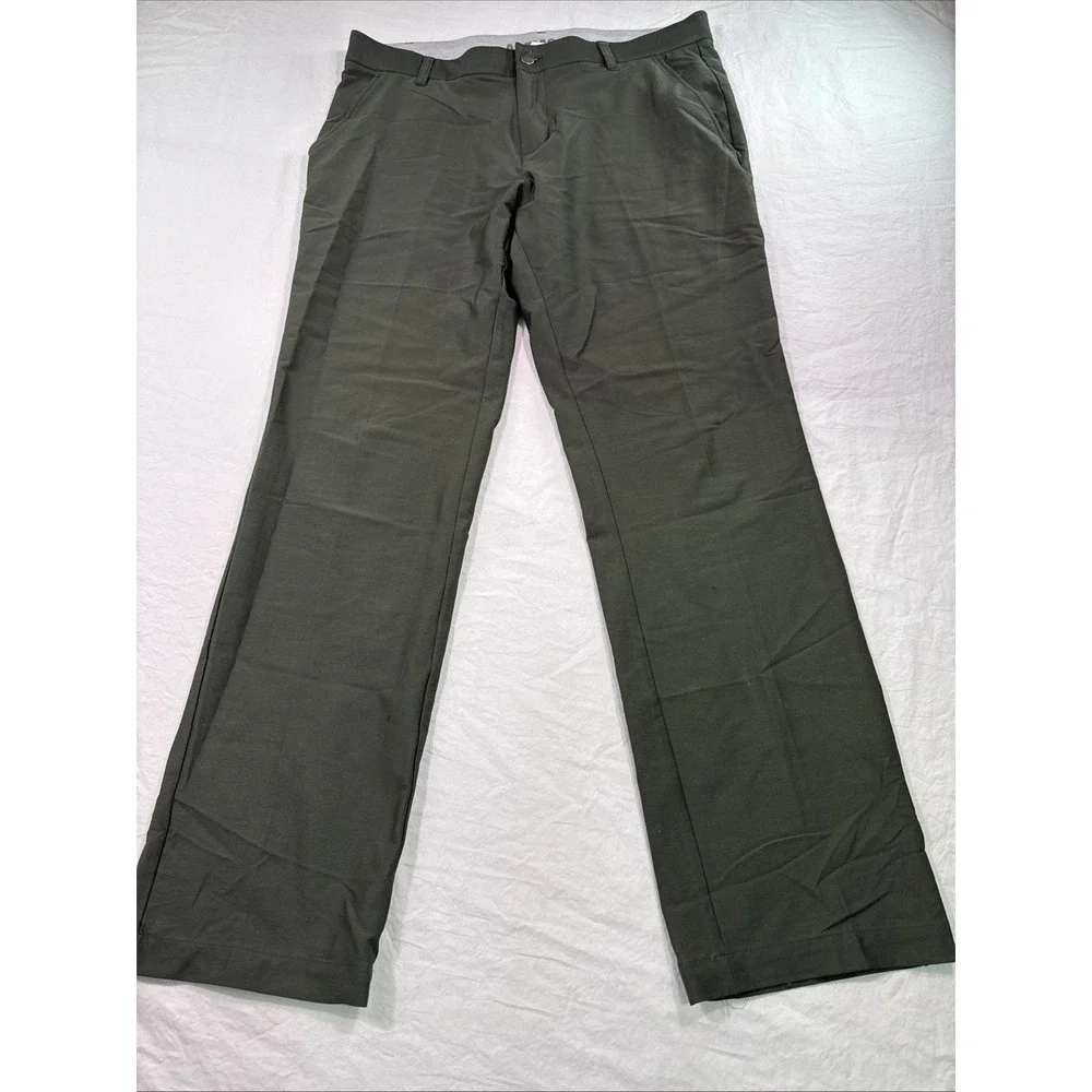 Adidas Pants Men 34x32 KHAKI GRN Straight Golf Flat Front  Climacool PERFORMANCE